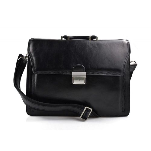 Sac mallette en cuir sac cartable a main en cuir bandoulière homme femme noir