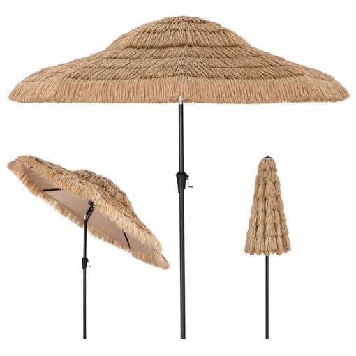 COSTWAY Ø275 cm Parasol de Plage en Chaume avec 12