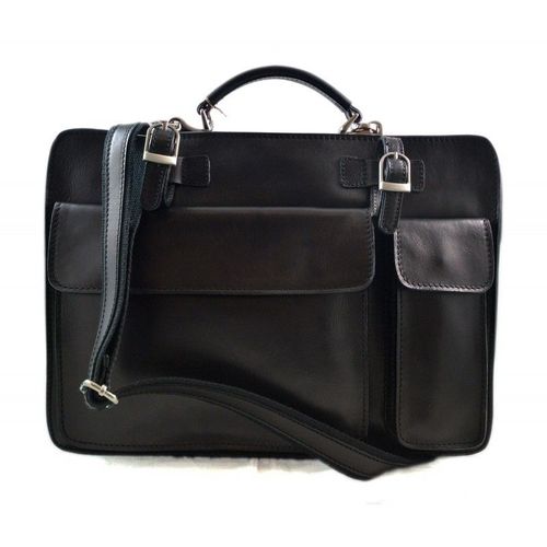 Sac serviette a main cuir bandoulière homme femme messenger noir
