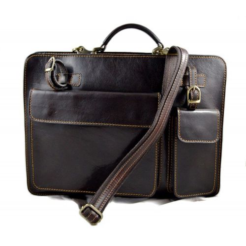 Sac serviette a main cuir bandoulière homme femme messenger brun foncè