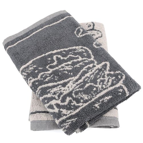 Lot De 2 Torchons De Cuisine Pur Coton 50x50 Cm Burger Gris