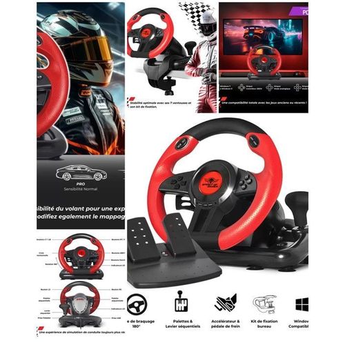 Volant Et Pédales De Jeu Vidéo Race Pro Wheel 1 Compatible Windows 11/ Pc Spirit Of Gamer Programmable 6 Boutons.