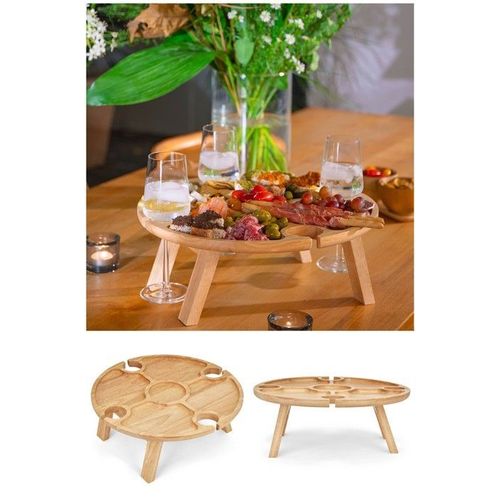 Plateau Apéritif En Bois Hévéa Avec Pieds Diamètre 35cm