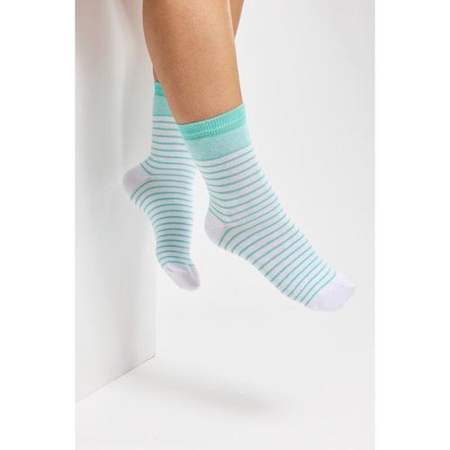 Chaussettes Rayées - Coton Femme Blanc/Aqua Sky 35/38