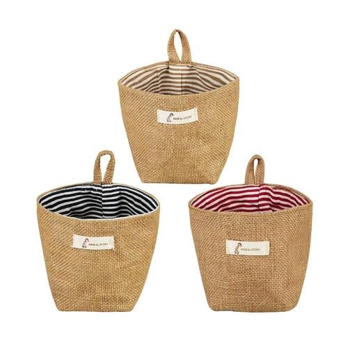 3 Pièces Séries Sac De Rangement Suspendu Panier De Rangement En De Coton Pliable, Sac Poubelle Décor Pour Placard De Porte Murale (Rayure)