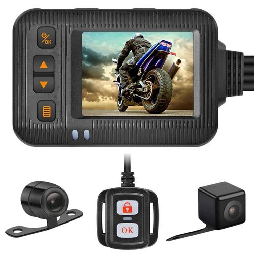 CaméRa de Tableau de Bord pour CaméRa de Moto, éCran IPS de 2 Pouces 1080P + 720P Dual AHD Dashcam de VéLo G-Sensor Mode Parking Enregistreur de Conduite