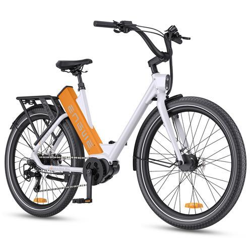 Vélo Électrique Femme Engwe P275 St 27.5"×2.4 25km/H Moteur 250w Autonomie 260km Shimano 9 Vitesses Batterie 36v19.2ah Vtc Ville E-Bike Blanc Orange