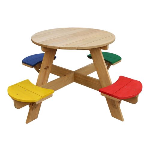 Table De Pique Nique Ronde Pour Enfants En Bois | Table Ronde Enfant Pour Le Jardin Multicouleur Avec 4 Sièges - Axi Ufo