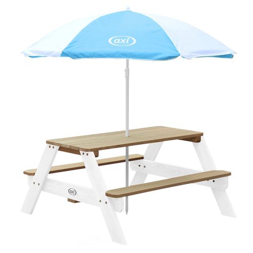 Table Pique Nique Avec Parasol Marron / Blanc | Table De Jeu Enfant Pour Le Jardin - Axi Nick