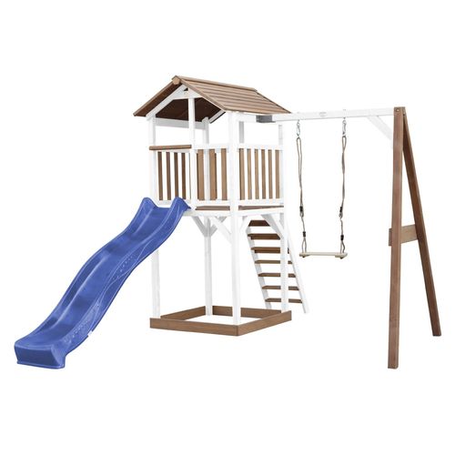 Axi Beach Tower With Single Swing Brown/White - Blue Slide