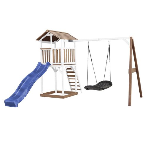Axi Beach Tower With Roxy Nest Swing Brown/White - Blue Slide