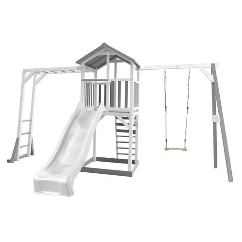Axi Structure De Jeu Beach Tower Blanc Gris Avec Cadre D'escalade 1 Balancoire Et Toboggan Blanc