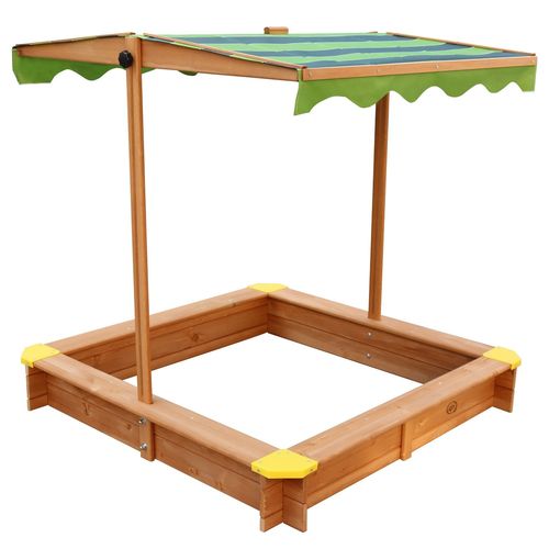 Bac À Sable Enfant En Marron / Vert | Bac À Sable Pour Enfants En Bois Fsc Avec Couvercle / Toit Ouvrant Pivotant Réglable En Hauteur | 118 X 118 Cm -Axi Lily