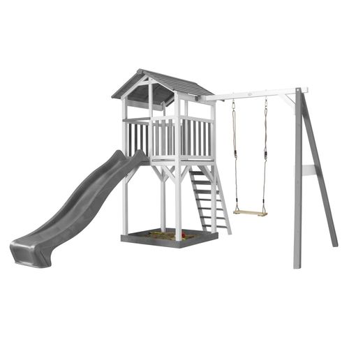Axi Structure De Jeu Beach Tower Blanc Gris Avec 1 Balancoire Et Toboggan Gris