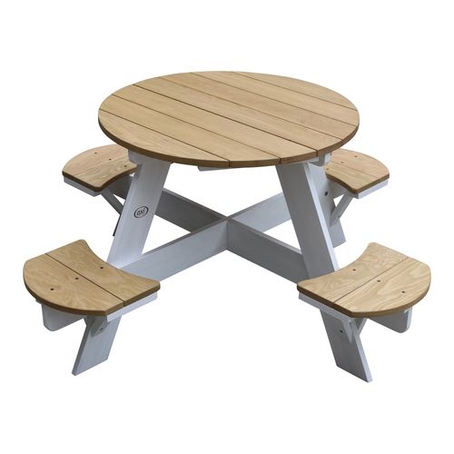 Table De Pique Nique Ronde Pour Enfants En Bois | Table Ronde Enfant Pour Le Jardin En Marron Et Blanc Avec 4 Sièges - Axi Ufo
