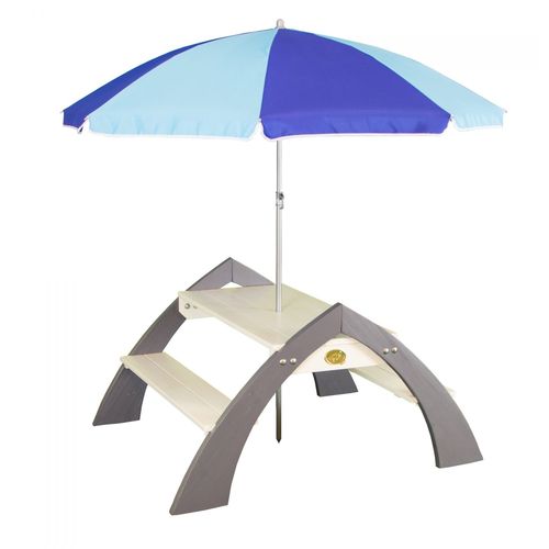 Table Pique Nique Enfant En Bois Gris & Blanc | Table Picnic Avec Parasol Pour Le Jardin - Axi Kylo