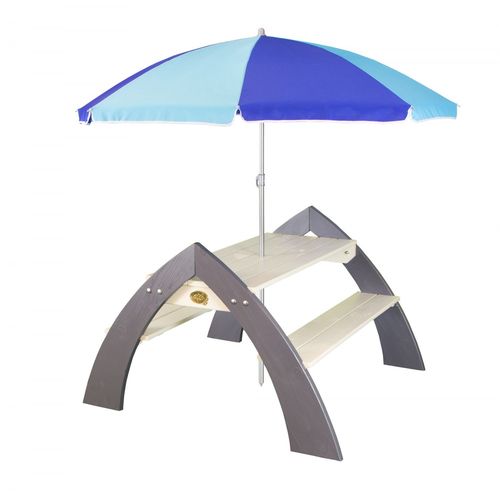 Table Pique Nique Enfant En Bois Gris & Blanc | Table Picnic Avec Parasol Pour Le Jardin - Axi Kylo Xl