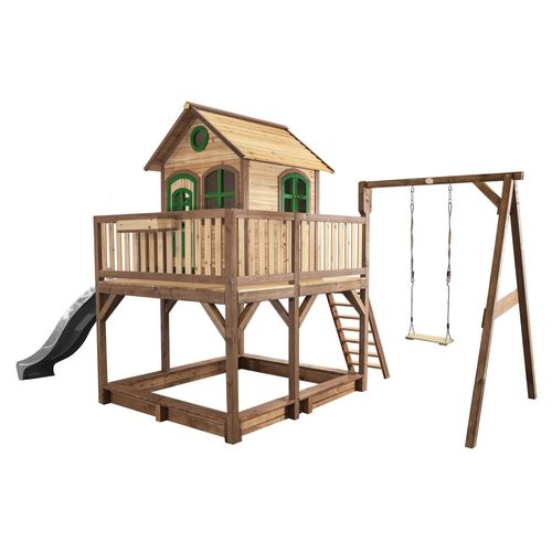 Classic Liam Playhouse With Single Swing Brown/Green - Toboggan Gris