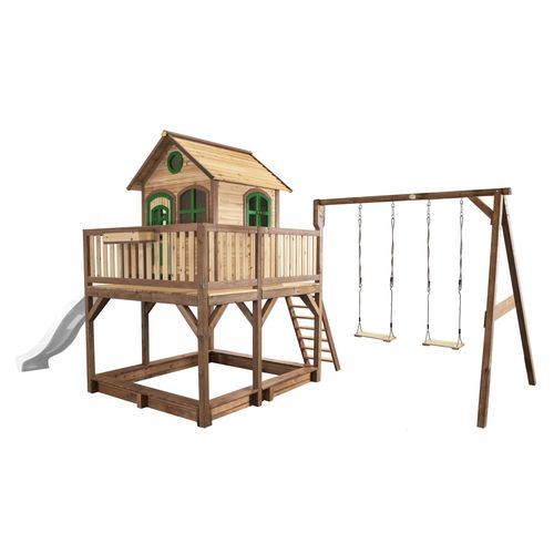 Classic Liam Playhouse With Double Swing Brown/Green - Toboggan Blanc