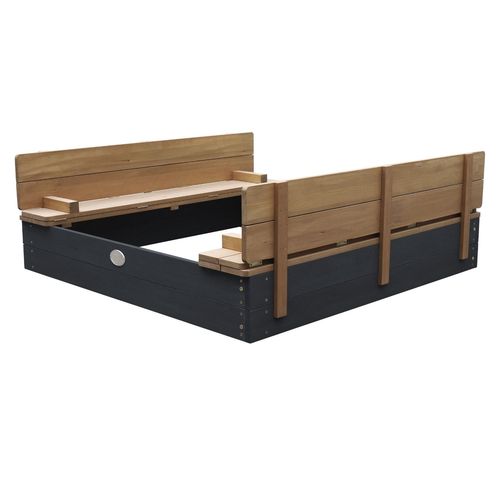 Bac À Sable Enfant Anthracite & Marron | Bac À Sable Pour Enfants En Bois Fsc Avec Couvercle & Banc | 120 X 120 Cm - Axi Ella Xl
