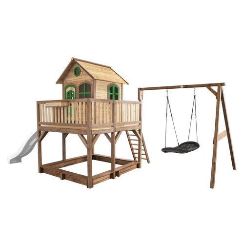 Classic Liam Playhouse With Roxy Nest Swing Brown/Green - Toboggan Blanc