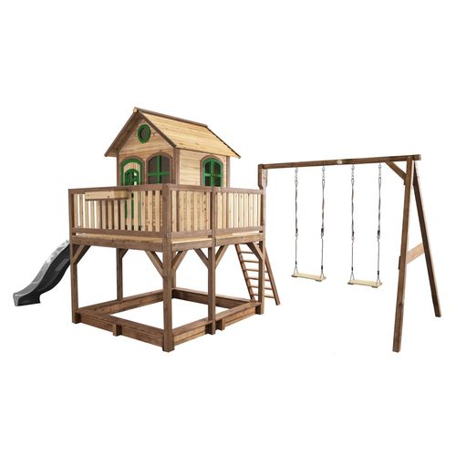 Classic Liam Playhouse With Double Swing Brown/Green - Toboggan Gris