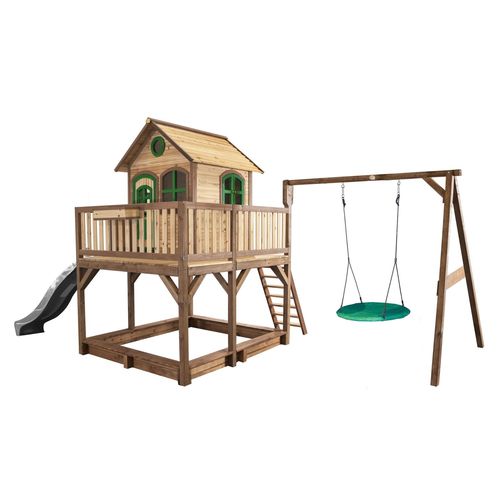 Classic Liam Playhouse With Summer Nest Swing Brown/Green - Toboggan Gris