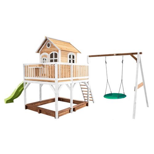 Axi Maisonnette Liam Avec Balancoire Nid Rond Summer Brun Blanc Avec Toboggan Vert Citron