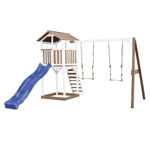 Axi Beach Tower With Double Swing Brown/White - Blue Slide