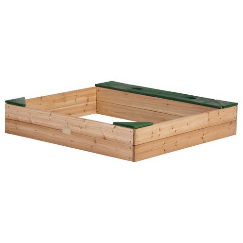 Bac À Sable Enfant | Bac À Sable Pour Enfants En Bois Avec Banc, Bâche & Rangements | Marron / Vert | 115 X 115 Cm - Axi Amy