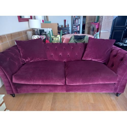 Canape Chesterfield 3 Places Velours Rouge Merlot
