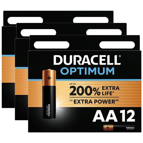 Duracell Lot de 3 Packs 12 Piles Alcalines Optimum MN1500 AA LR6 200% ExtraLife