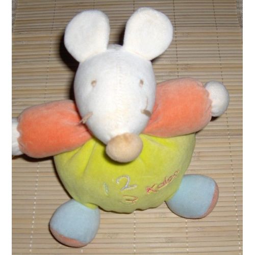 Doudou - Peluche Souris Boule 123 Verte Et Bras Orange