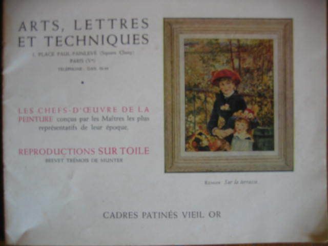 Arts Lettres Et Techniques  Cadres Patines Vieil Or  N° 0 : Les Chefs D'oeuvre De La Peinture  / Reproduction Sur Toile