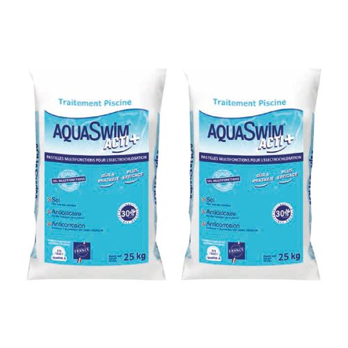 Lot de 2 sacs de sel de piscine Acti+ Multifonctions 25 kg - Aquaswim