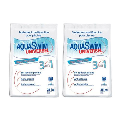 Lot de 2 sacs de sel de piscine 3 en 1 Universel 25 kg - Aquaswim