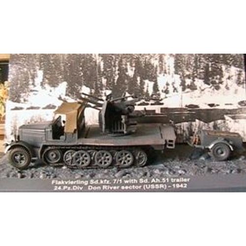 Vehicule Militaire Allemand - Panzer Flakvierling Sd Kfz 7-1 + Sd Ah 51 Trailer 1942 - 1/72-Altaya