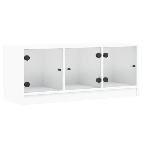 Vidaxl Meuble Tv Avec Portes En Verre Blanc 102x37x42 Cm