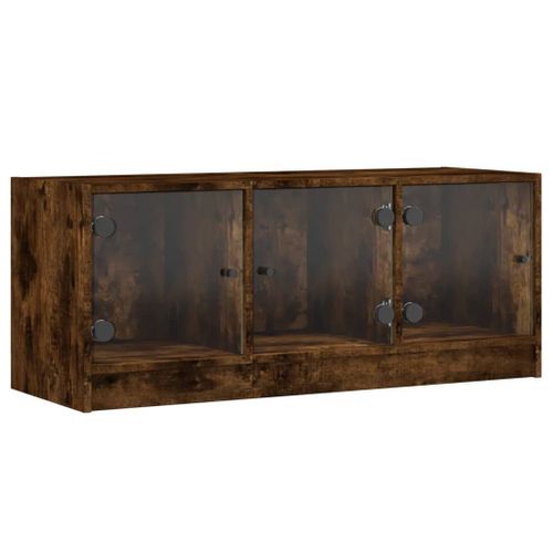 Vidaxl Meuble Tv Avec Portes En Verre Chêne Fumé 102x37x42 Cm