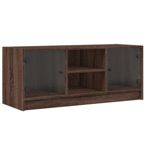 Vidaxl Meuble Tv Avec Portes En Verre Chêne Marron 102x37x42 Cm