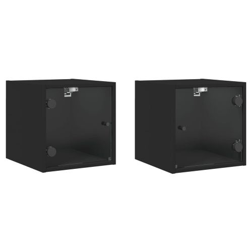 Vidaxl Tables De Chevet Avec Portes En Verre 2 Pcs Noir 35x37x35 Cm