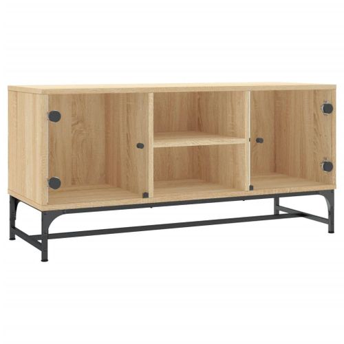 Vidaxl Meuble Tv Avec Portes En Verre Chêne Sonoma 102x37x50 Cm