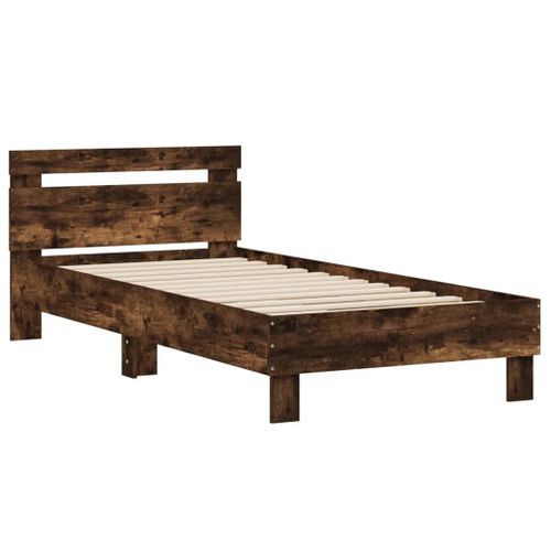Vidaxl Cadre De Lit Tête De Lit Chêne Fumé 90x190 Cm Bois Ingénierie