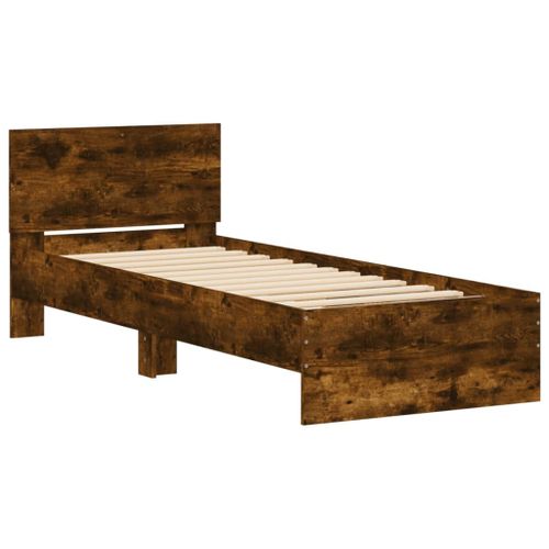 Vidaxl Cadre De Lit Tête De Lit Chêne Fumé 90x190 Cm Bois Ingénierie