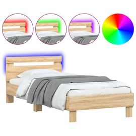 Cadre De Lit Led 90x190 Cm Chêne Sonoma Bois Contreplaqué