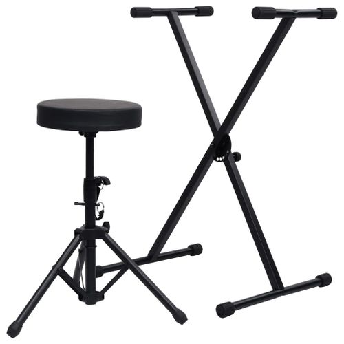 Ensemble De Support De Clavier Et De Tabouret Noir