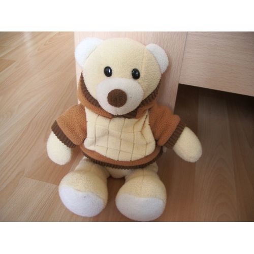 Doudou  Ours Habille Pull Maille Polaire Marque Mgm