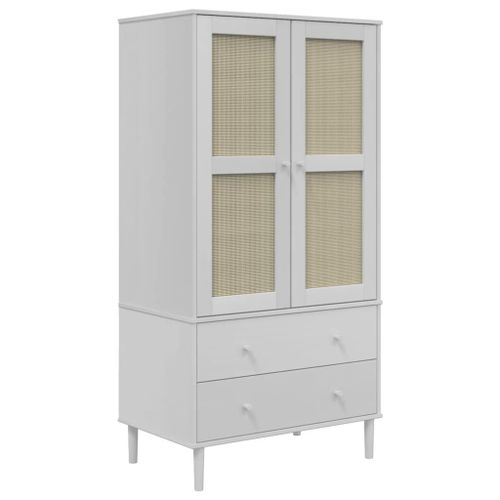 Vidaxl Garde-Robe Senja Aspect Rotin Blanc 90x55x175cm Bois Massif Pin