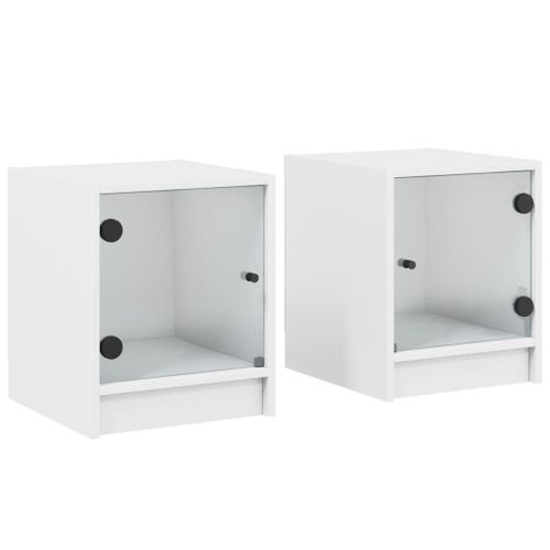 Vidaxl Tables De Chevet Avec Portes En Verre 2 Pcs Blanc 35x37x42 Cm