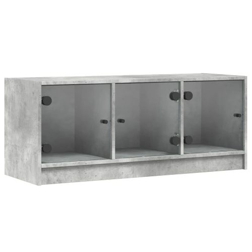 Vidaxl Meuble Tv Avec Portes En Verre Gris Béton 102x37x42 Cm